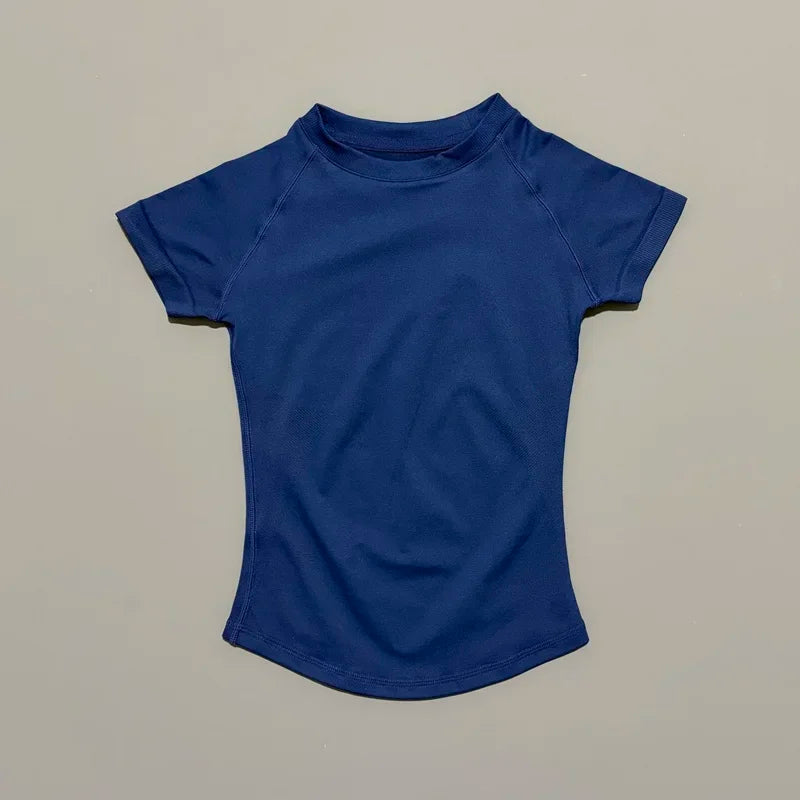 HISTELLO Sport Short Sleeve Top Seamless Yoga Leotard Clothing Women Running Sports T Shirt Workout Shirts Fitness Sports Vest