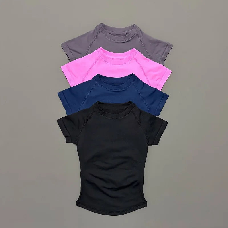 HISTELLO Sport Short Sleeve Top Seamless Yoga Leotard Clothing Women Running Sports T Shirt Workout Shirts Fitness Sports Vest