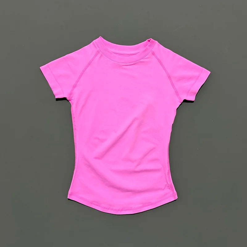 HISTELLO Sport Short Sleeve Top Seamless Yoga Leotard Clothing Women Running Sports T Shirt Workout Shirts Fitness Sports Vest