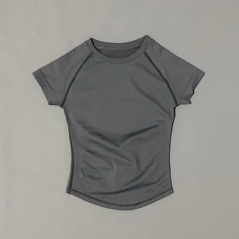 HISTELLO Sport Short Sleeve Top Seamless Yoga Leotard Clothing Women Running Sports T Shirt Workout Shirts Fitness Sports Vest