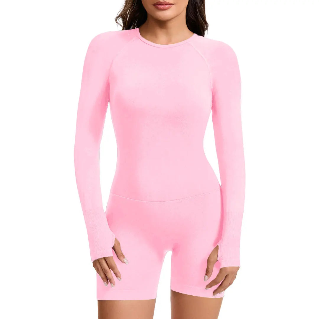 NCLAGEN Long Sleeve One Piece Gym Clothes Women Yoga Playsuit Open Back Fitness Workout Jumpsuit Backless Set Siamese Sportswear
