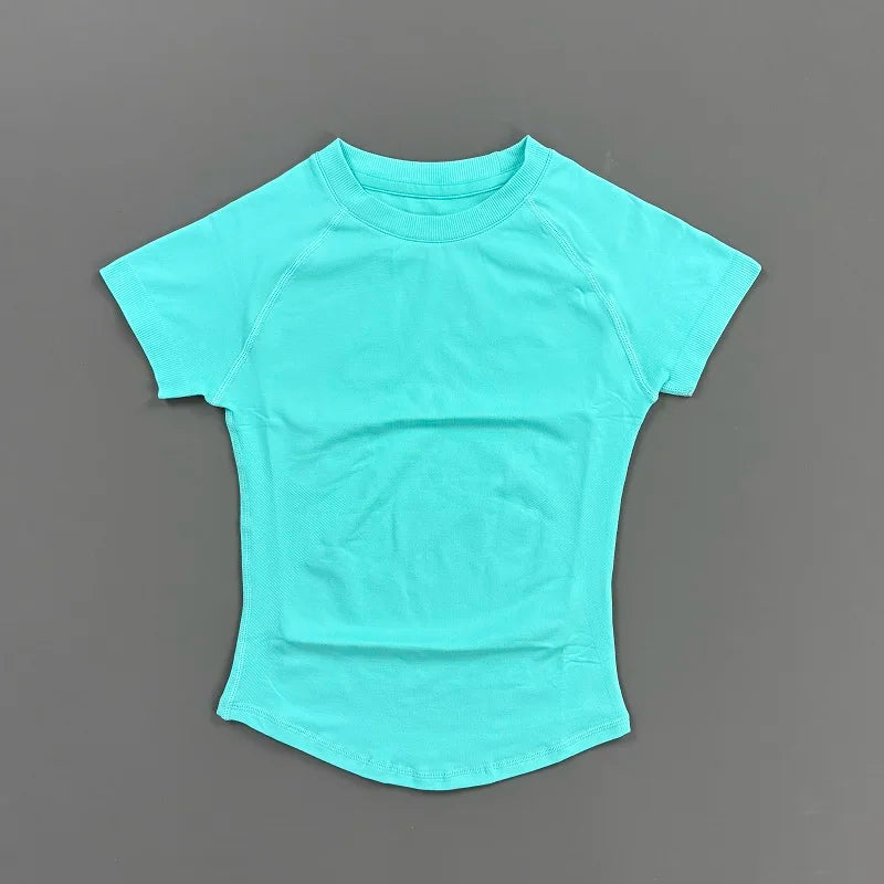 HISTELLO Sport Short Sleeve Top Seamless Yoga Leotard Clothing Women Running Sports T Shirt Workout Shirts Fitness Sports Vest