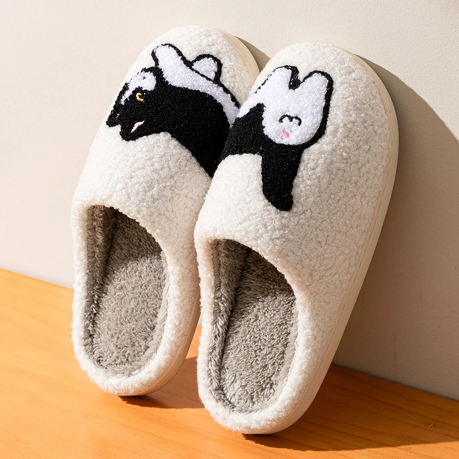 Women's Slippers Winter Indoor Warm Cute Cartoon Cat Bedroom Lightweight Soft Sole Breathable Leisure Plush Shoes Couple