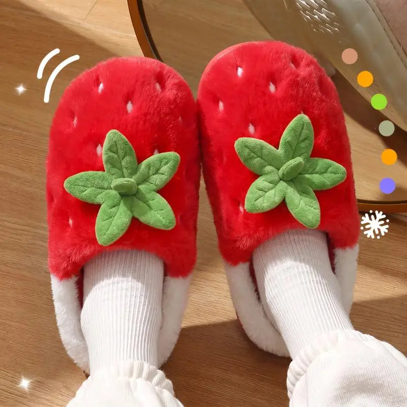 Strawberry Platform Plush Slippers