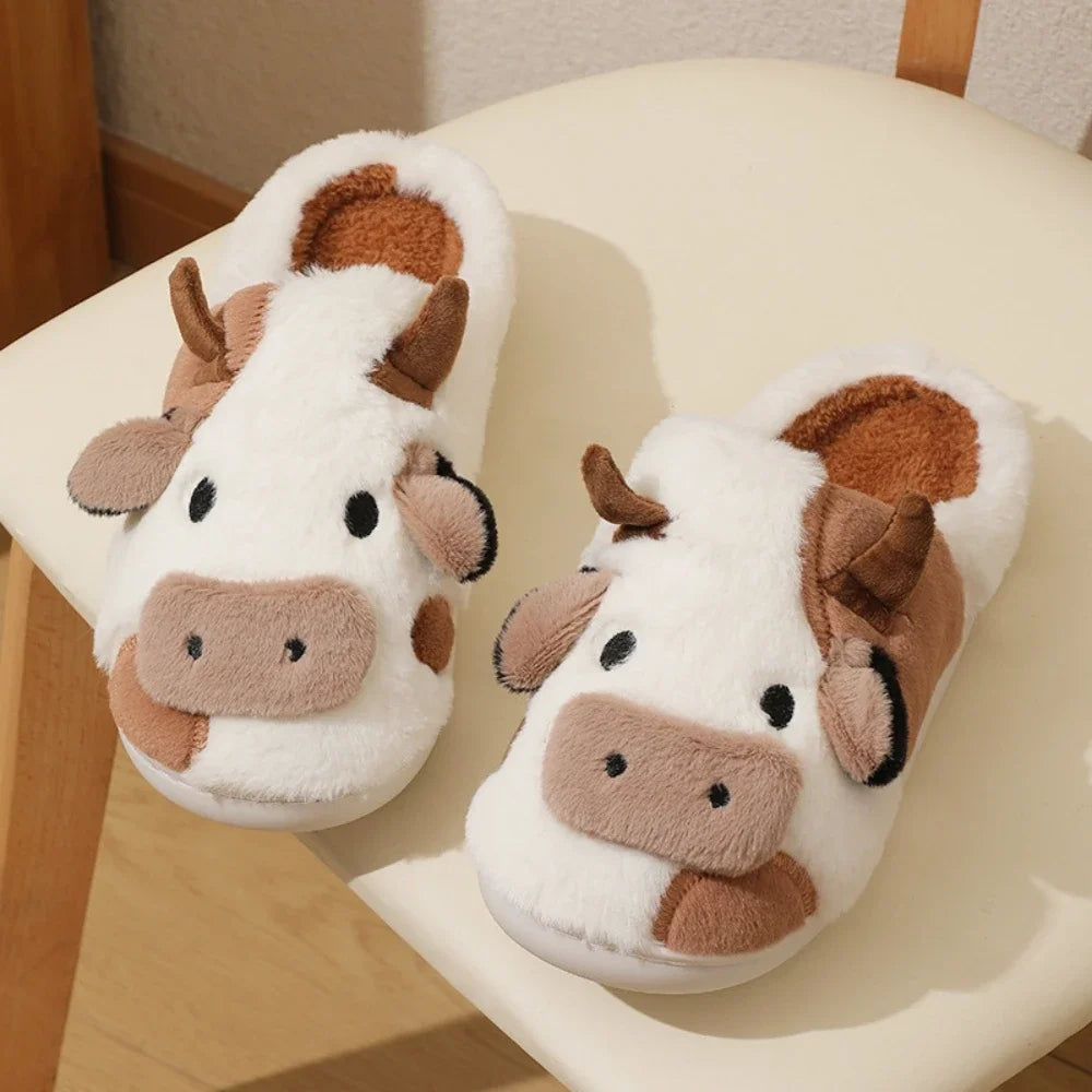 Cartoon Cow Plush Slippers