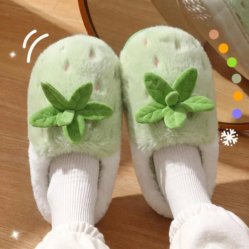 Strawberry Platform Plush Slippers