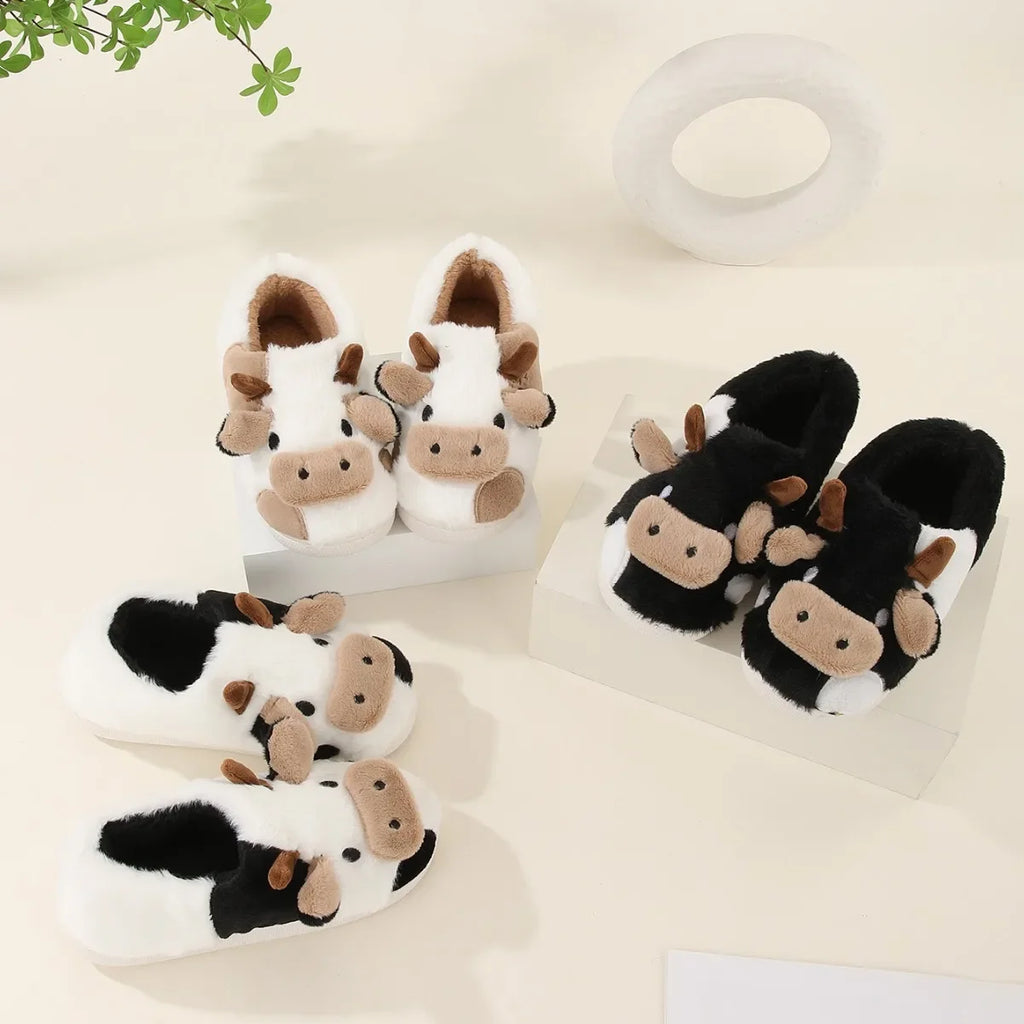 Cartoon Cow Plush Slippers