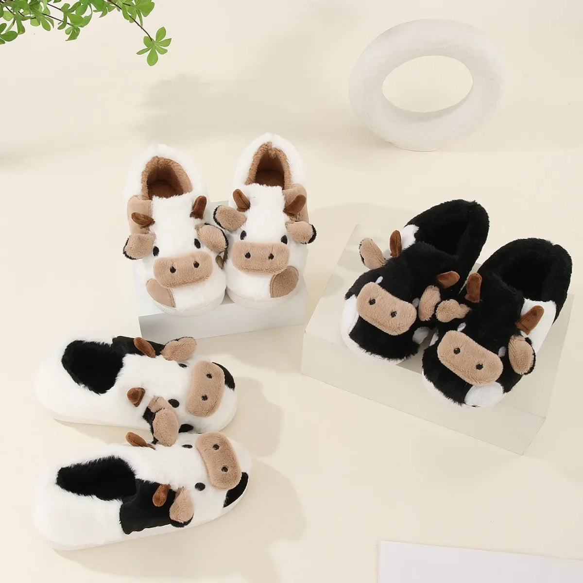 Cartoon Cow Plush Slippers