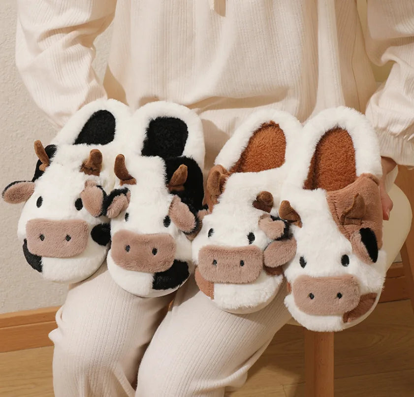 Cartoon Cow Plush Slippers