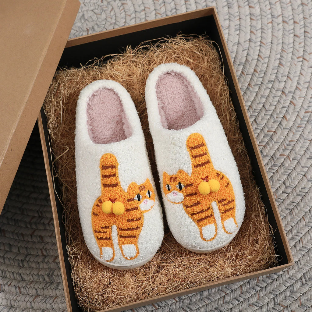 Orange Cat Plush Slippers