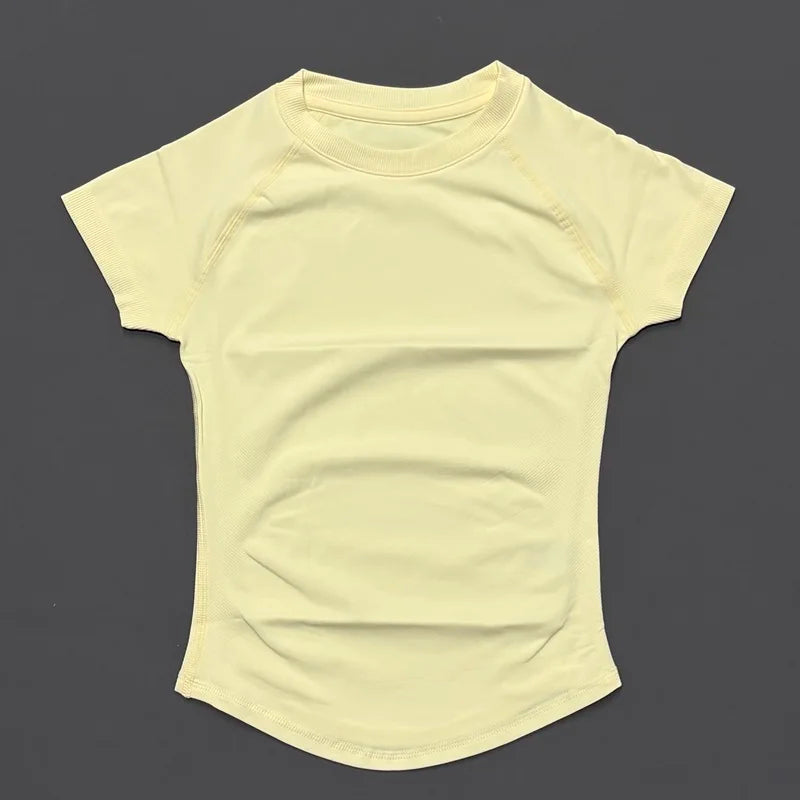 HISTELLO Sport Short Sleeve Top Seamless Yoga Leotard Clothing Women Running Sports T Shirt Workout Shirts Fitness Sports Vest