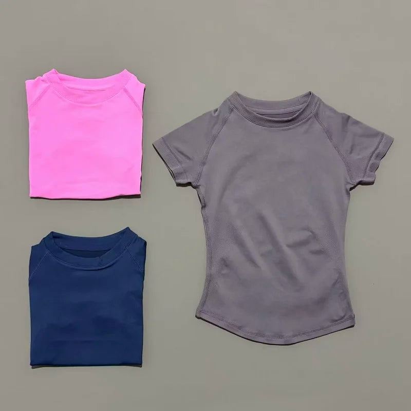 HISTELLO Sport Short Sleeve Top Seamless Yoga Leotard Clothing Women Running Sports T Shirt Workout Shirts Fitness Sports Vest