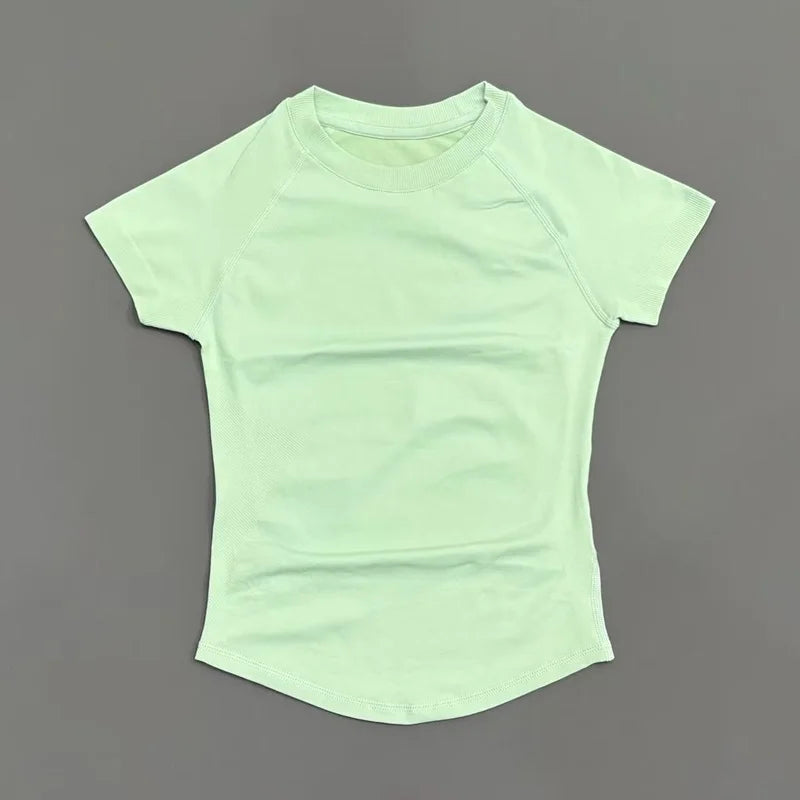 HISTELLO Sport Short Sleeve Top Seamless Yoga Leotard Clothing Women Running Sports T Shirt Workout Shirts Fitness Sports Vest