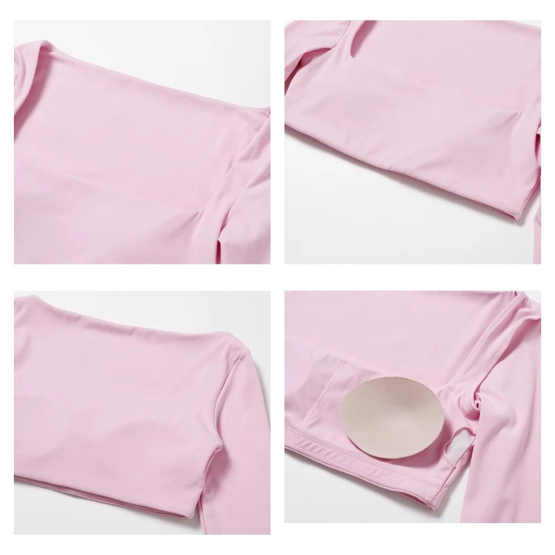 Hearuisavy Summer Casual Quick Dry Sportswear Women Square Neck Gym Top Women Fitness Sports Crop Top Long Sleeve Yoga Clothing