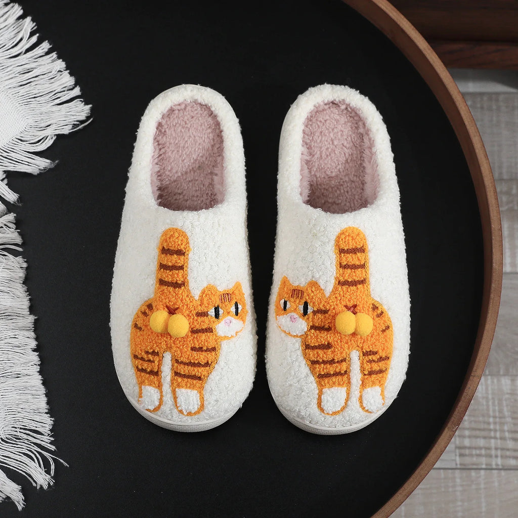 Orange Cat Plush Slippers