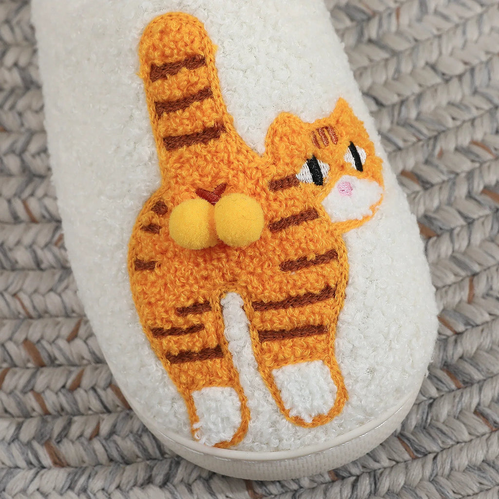Orange Cat Plush Slippers