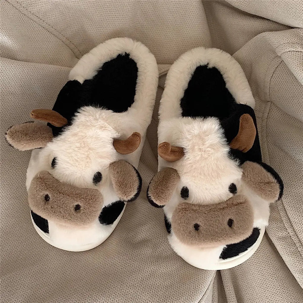 Cartoon Cow Plush Slippers