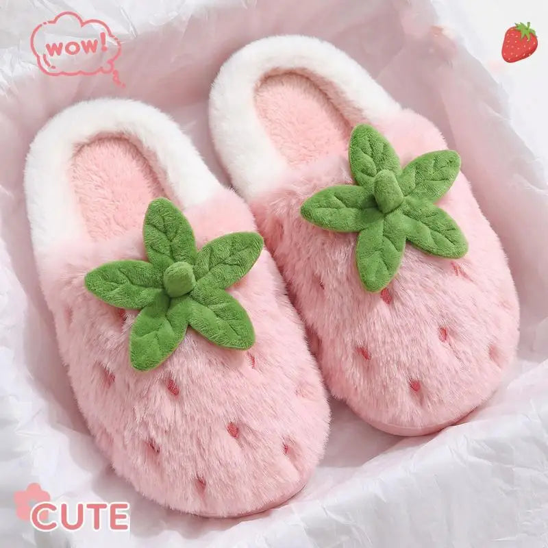 Strawberry Platform Plush Slippers