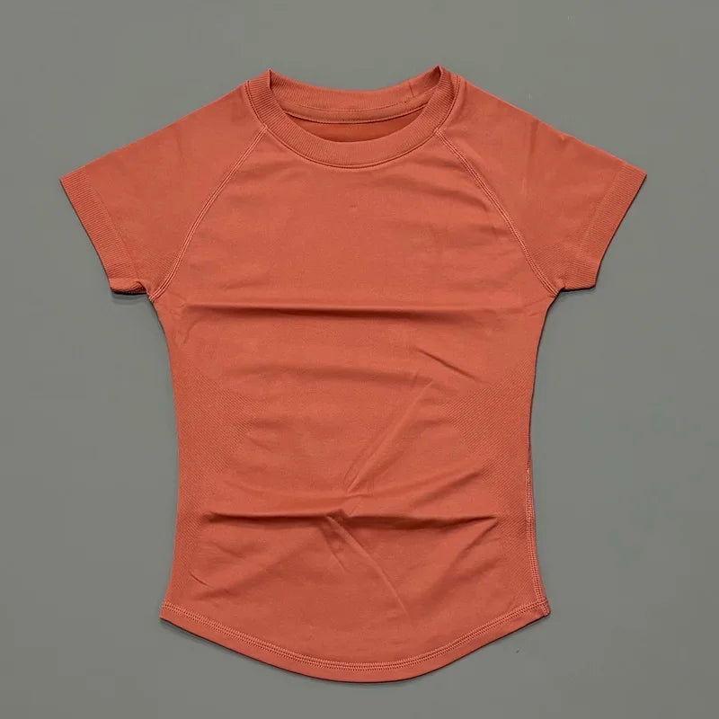 HISTELLO Sport Short Sleeve Top Seamless Yoga Leotard Clothing Women Running Sports T Shirt Workout Shirts Fitness Sports Vest