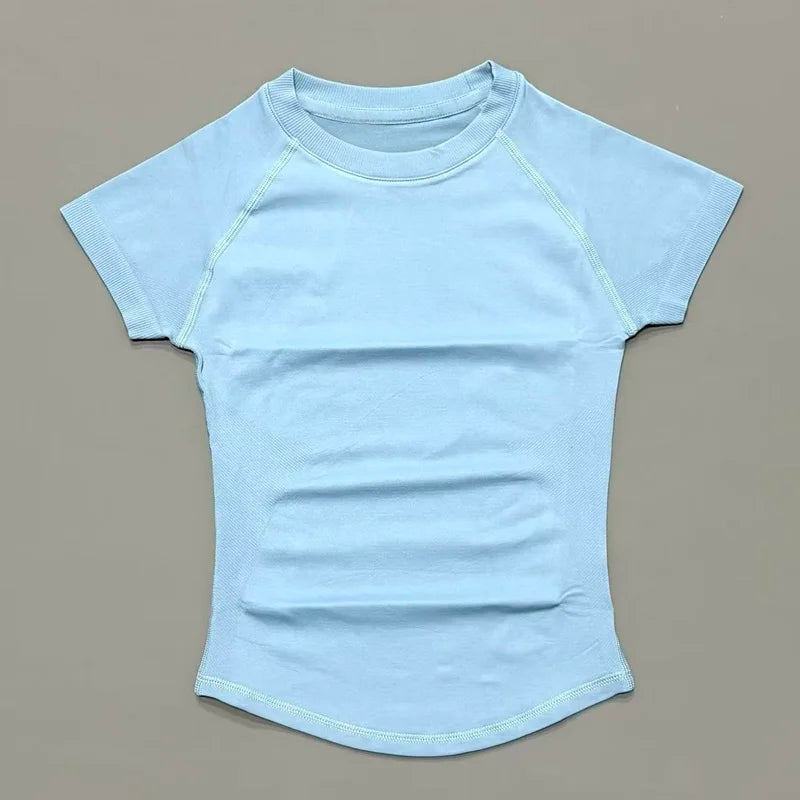 HISTELLO Sport Short Sleeve Top Seamless Yoga Leotard Clothing Women Running Sports T Shirt Workout Shirts Fitness Sports Vest