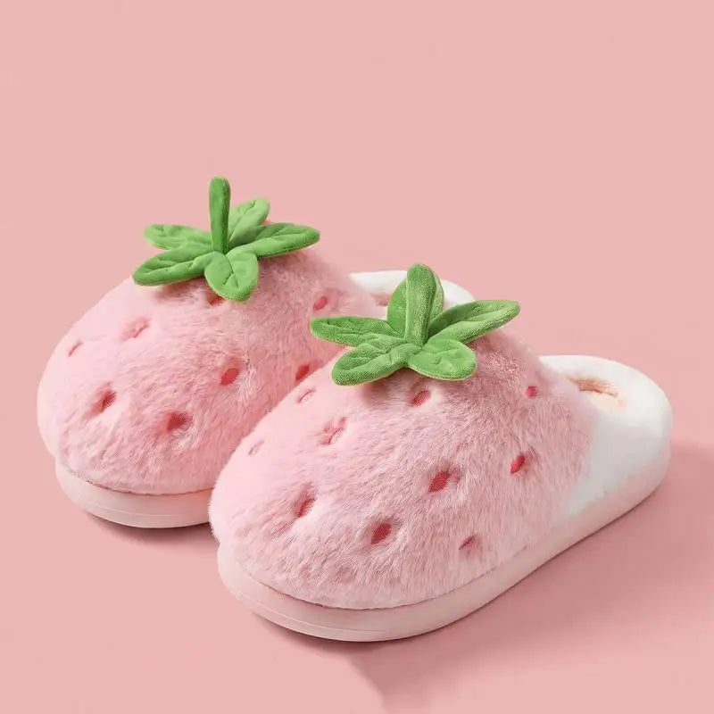 Strawberry Platform Plush Slippers