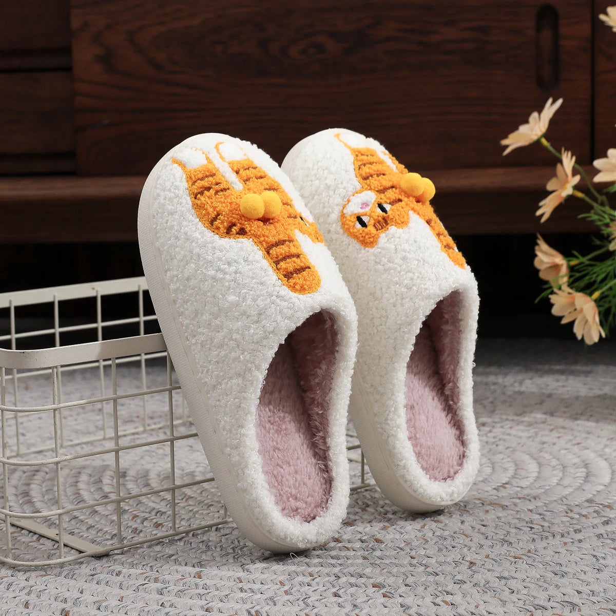 Orange Cat Plush Slippers