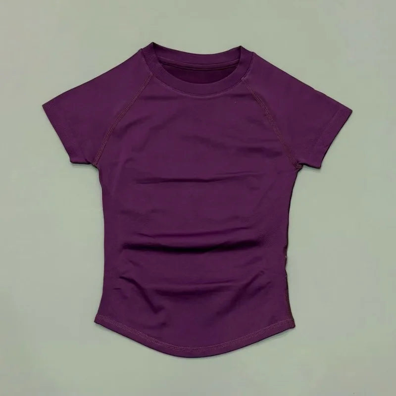 HISTELLO Sport Short Sleeve Top Seamless Yoga Leotard Clothing Women Running Sports T Shirt Workout Shirts Fitness Sports Vest